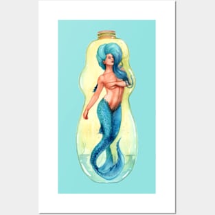 Blue Bottled Mermaid Posters and Art